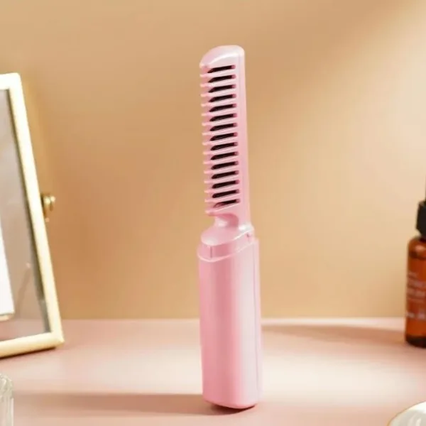 Rechargeable Mini Hair Straightener, Travel Portable USB Charging Cordless Hair Straightener Bursh, Three Temperature Adjustments Flat Iron Comb (1 Pc)